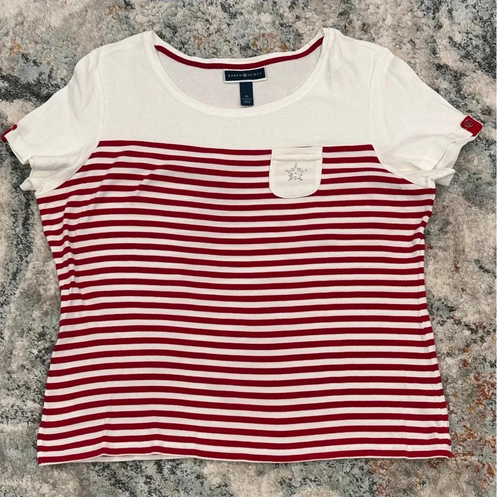 Karen Scott Women’s Striped Short Sleeve Top - XL